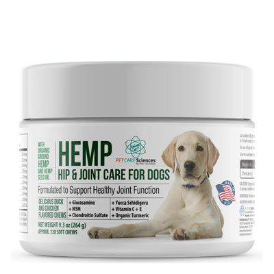 PET CARE Sciences Approx 120 Hemp Chews for Dogs - Dog Hip and Joint Supplement - Pain Relief for Dogs - Senior Old Dog Vitamins and Supplements - Hemp Calming Treats for Dogs