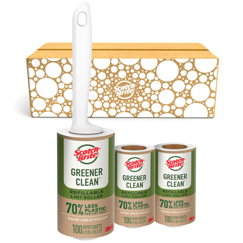 Scotch-Brite Greener Clean Lint Roller Reusable Lint Rollers for Clothes Furniture and Pet Hair Tidy Up Fabrics with a More Sustainable Fuzz Remover 1 Roller 2 Refills