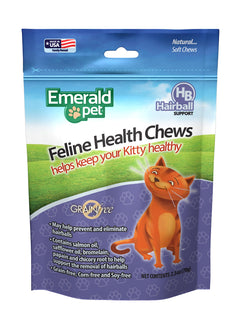 Emerald Pet Feline Health Chews Hairball Support — Natural Grain Free Feline Hairball Control Chews — Hairball Control Cat Supplements for Hairball Prevention and Elimination — Made in USA 2.5 oz