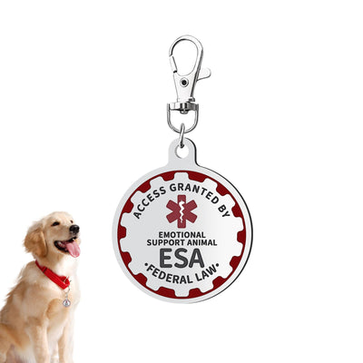 Emotional Support Dog Tag Emotional Support Dog Tag Metal Pet ID Tags ESA Tag Red Medical Alert Symbol Double Sided Navy Lettering l Easily Switch Between Collars Harness and Vest.
